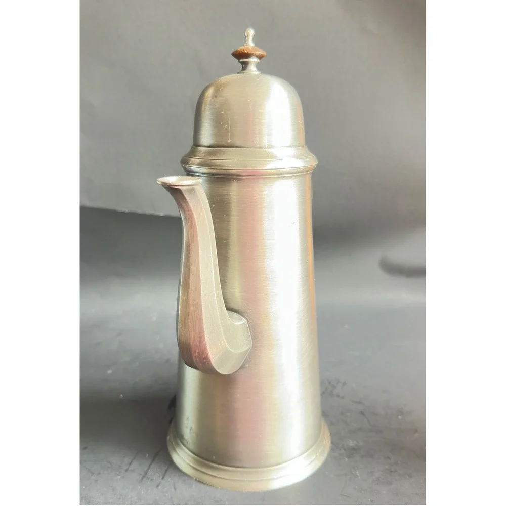 John Somers Pewter Coffee Pot Vintage Silver Wood Handle Brazil JS MG Hallmarks